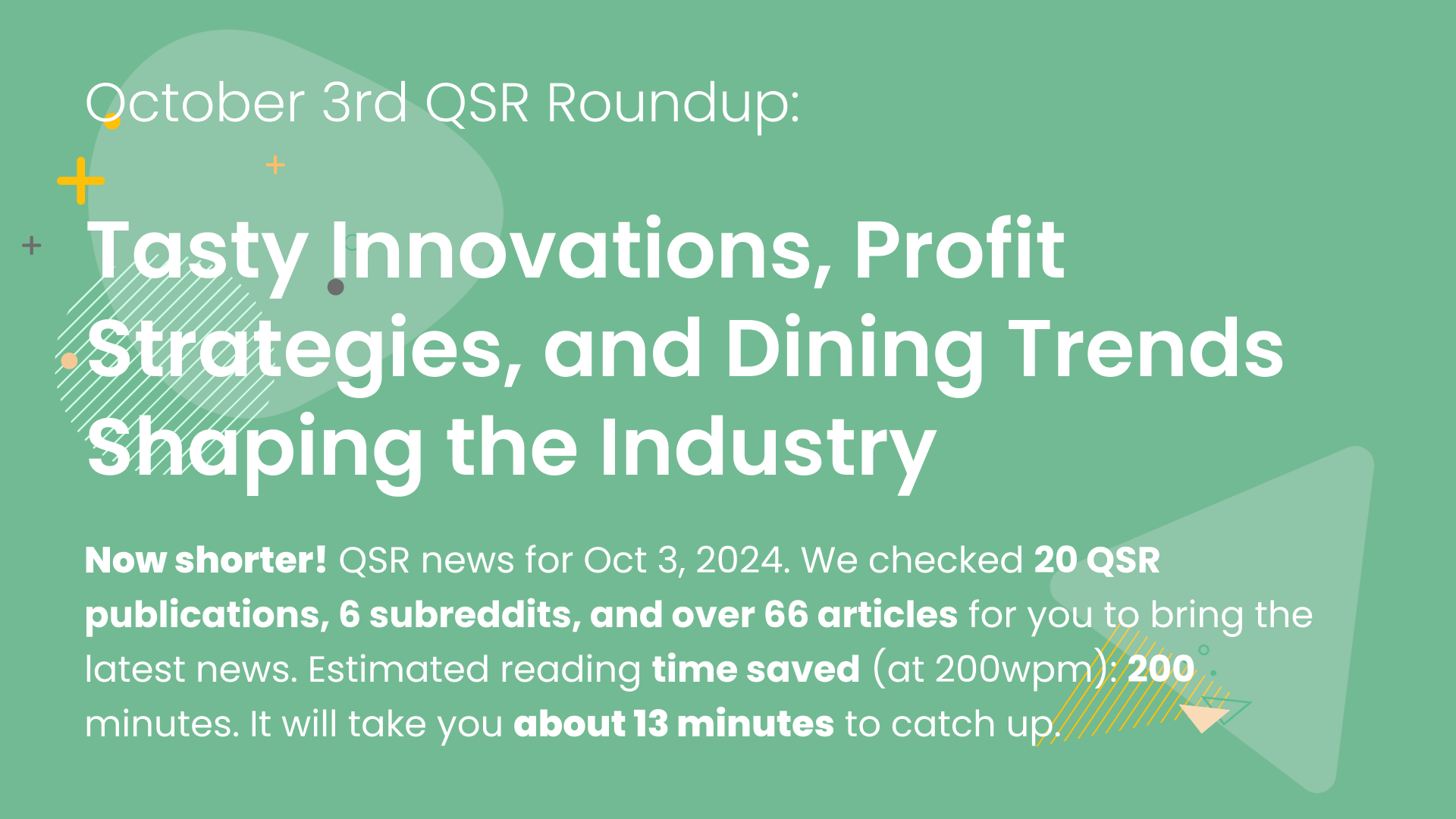 October 3rd QSR Roundup: Tasty Innovations, Profit Strategies, and Dining Trends Shaping the Industry